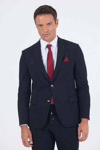 İmza Siyah Kırlangıç Yaka Kelebek Astar 6 Drop Slim Fit Beli Lastikli Takım Elbise 1001250176 Siyah