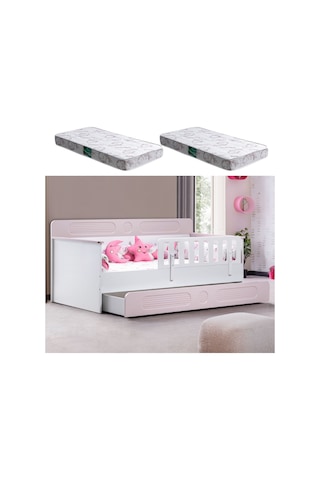 Yavrulu Karyola, Flora Yavrulu Montessori Karyola - Pembe + 2 Adet Comfort Yatak
