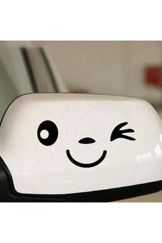 Dikiz Aynası Gülen Yüz Araç, Araba, Oto, Motorsiklet, Kask, Laptop, Cam Sticker 11x5,3 Cm 2'li
