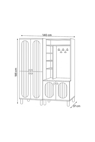 Lidya Portmanto Takımı Beyaz Raflı Askılıklı Ayakkabılık Dolap 140x37x195 cm