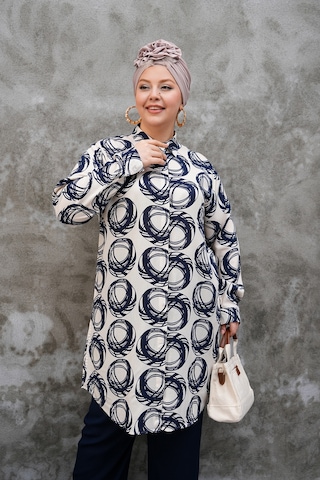 Polologin Butik Lacivert Daire Desenli Krem Tunik Krem & Lacivert