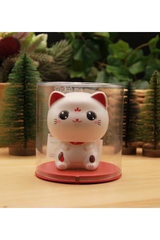 Japon Kültürü Maneki Neko Bereket Şans Kedisi Solar Panelli - Kafa Sallayan - Model3