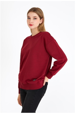 MMetalic Kadın Bordo Renk Basic Bisiklet Yaka Sweatshirt