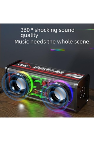 V8 Şeffaf Mecha Mini Bluetooth Hoparlör Subwoofer'lı