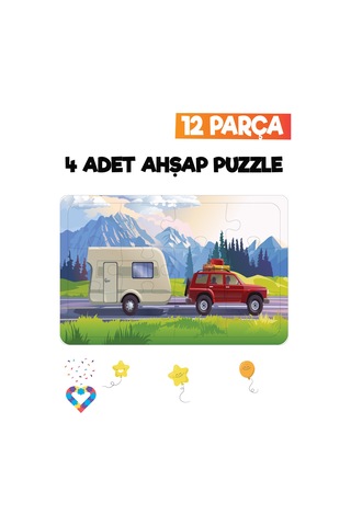 Ahşap Çocuk Puzzle 12 Parça 4 Adet