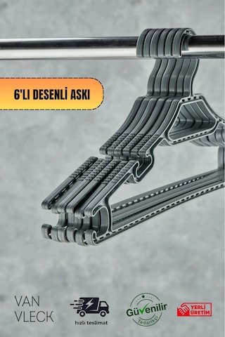 6'lı Kristal Desenli Askı Seti Şık Gri, Beyaz Ve Kahve Renk , Dayanıklı Kıyafet Askıları Antrasit