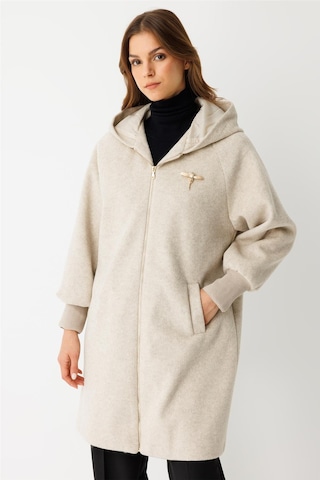 Fermuar Kapamalı Kapişonlu Kaban Taş Taş