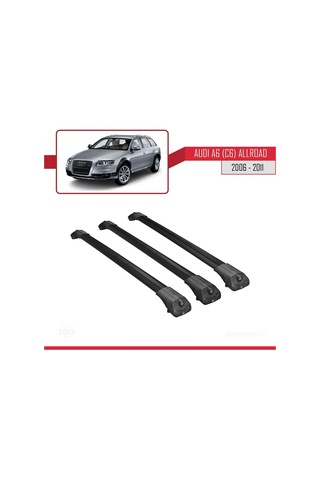 Audi A6 C6 Allroad 2006-2011 Arası İle Uyumlu Ace-1 Ara Atkı Tavan Barı Siyah 3 Adet Bar