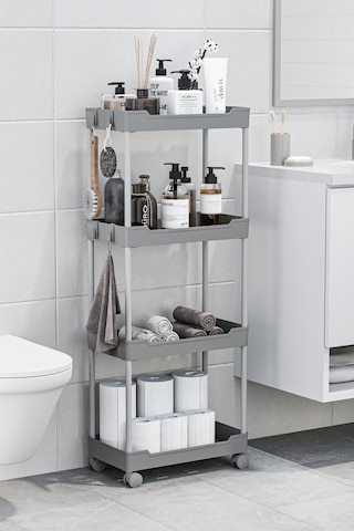 Gri 4 Katlı Tekerlekli Düzenleyici Mutfak Ve Banyo Rafı Vesken