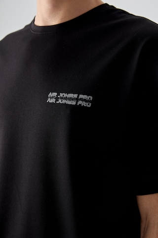 Air Jones Tommy Life Siyah Pamuklu Kalın Yumuşak Dokulu Oversize Fit Baskılı Erkek T-shirt - 88375 Siyah