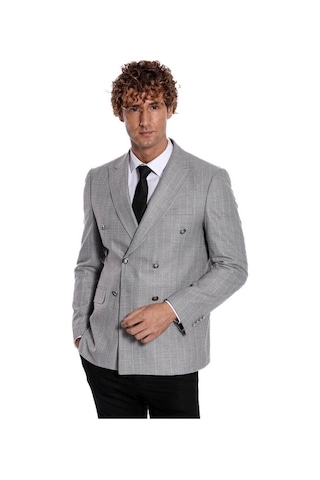 Wessi Kruvaze Slim Fit Çizgili Gri Erkek Ceket 001