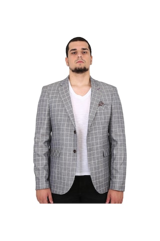 Sposo 5137 Dar Kalıp Kareli Bej Erkek Blazer Ceket Bej