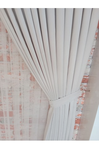 Kemik Renk Fon Kadife Perde Çift Kanat 1/3 Sık Pileli Dikim V-42 Kemik