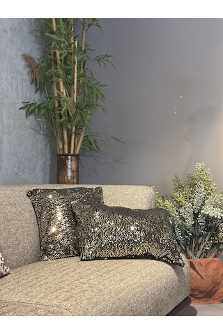 Pullu Payetli Dolgulu Kare Kırlent Gümüş Renk Altın
