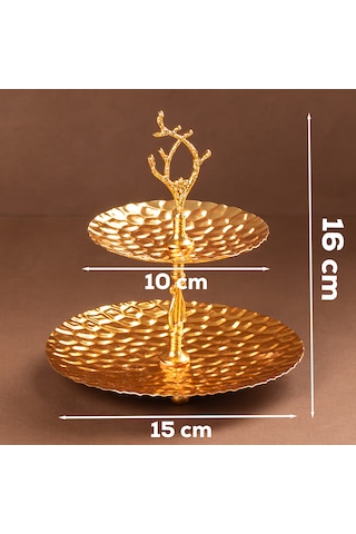 Porsima 2 Katlı Gold Metal Mini Sunumluk-mini İkramlık Lokumluk