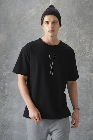 Air Jones Tommy Life Siyah %100 Pamuk Kalın Yumuşak Dokulu Oversize Fit Baskılı Erkek T-shirt - 88355 Siyah