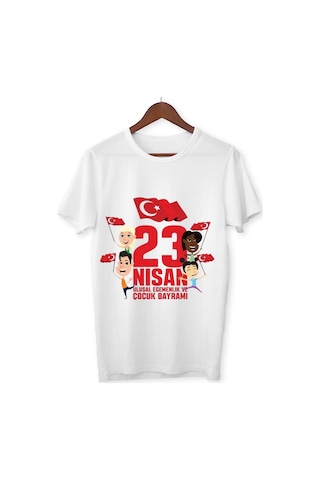 Alpşan Ticaret 23 Nisan Tişörtleri 23 Nisan T-shirt Beyaz Çocuk Yetişkin Tişört Unisex T-shirt Çocuk Bayramı 59 Beyaz