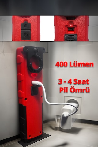 Gapptols Pofessıonal 400 Lümen Şarjlı Led Fener Siyah