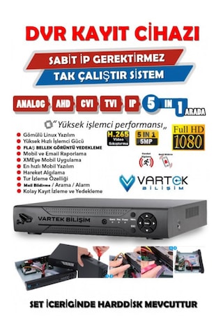 4 Kameralı Set - 250 Gb Hdd, 9 Led Gece Görüşlü Full Hd Kamerası
