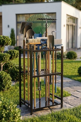 Bahçe Aletleri Düzenleyici Stand Kazma Kürek Organizer Raf Çok Amaçlı Metal Garaj Balkon Rafı