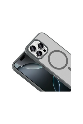 Apple Uyumlu iPhone 16 Pro Kılıf Magsafe Şarj Özellikli Mat Tasarım Lüx Babet Kapak Gri