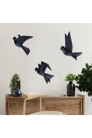 Mouette 3'Lü Dekoratif Kuş Siyah