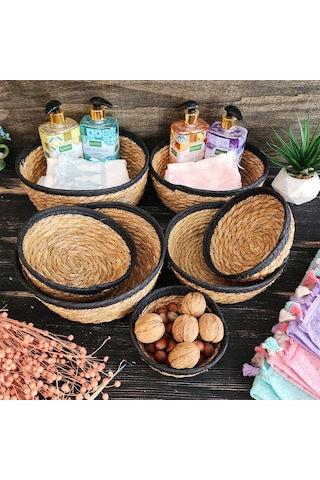 Nergis Hasır 7 Li Sepet Saklama Kutusu Sepet Takımı Siyah