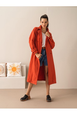 Xint Kiremit Keten Karışımlı Oversize Trençkot 290429