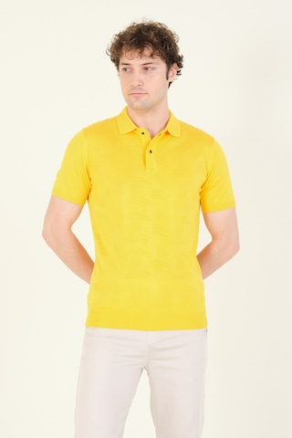 Giyim Dünyası Erkek Çıtçıtlı Desenli Polo Yaka Merserize T-shirt Sarı 001