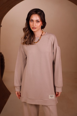 Balenbi Kadın Oysh Modal Kumaş Oversize 80 Cm Tunik Bol Paça Pantolon Tesettür Takım 1228 Bej