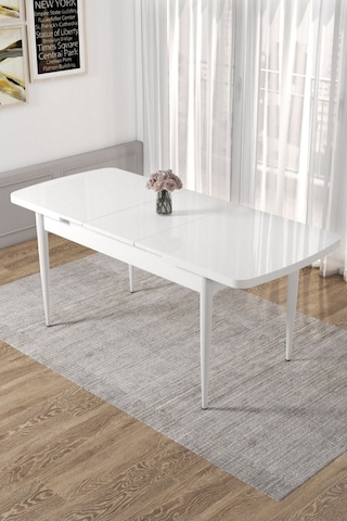 Canisa Concept Canisa Kor Serisi 70x114 Açılabilir Beyaz Mutfak Masası, Yemek Masası Masa Beyaz Ayakları Beyaz