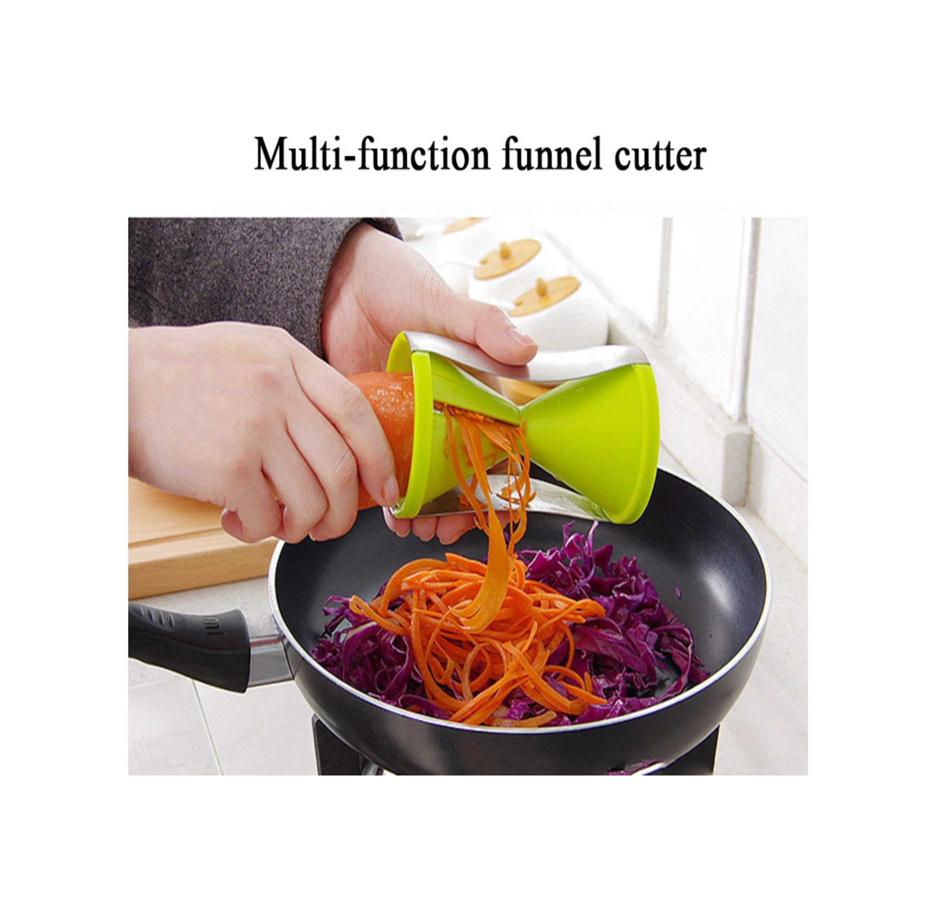 Yunboo Siyah Çift Bıçaklı Mutfak Multifonksiyon Spiral Dilimleyici - Ince Kesme, Rendeleme Aleti Pp + Paslanmaz Çelik Siyah