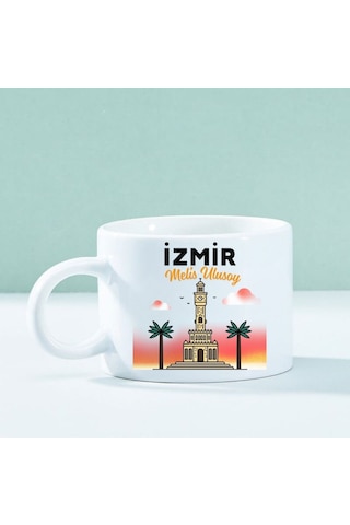 Kişiye Özel İzmir Tasarımlı Motto Kahve Fincanı Şehir Aşıklarına Özel Şık Tasarım Beyaz