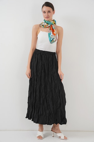 Kadın Uzun Kırışık Etek 8042 - Siyah Siyah