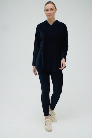 Kadın Uzun Kol Kapüşonlu Kadife Taytlı Lacivert Eşofman Takım C0t2n0o12 001