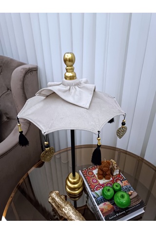 Handmade Dekoartif Bali Şemsiye Krem Kadife 60 Cm 09 Bali