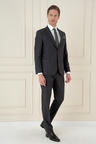 Efor Slim Fit Çift Yırtmaç Mono Yaka Klasik Antrasit Takım Elbise Tk 912 Antrasit