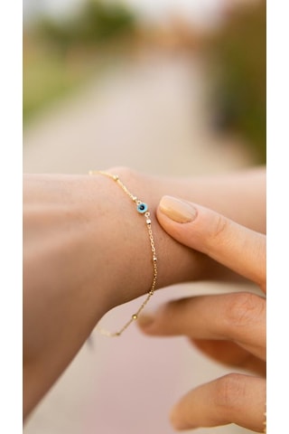 Altın Nazar Bileklik 19 Cm BL14736 Sarı Altın