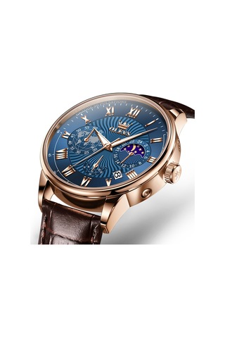 Olevs 2893 Erkekler Çok Fonksiyonlu İş Kuvars Saati Kahverengi + Mavi