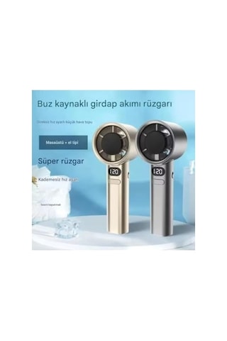 Şarjlı Turbo El Fanı Taşınabilir Mini Vantilatör Lcd Göstergeli 5 Kademe Hız Ayarı, Gri