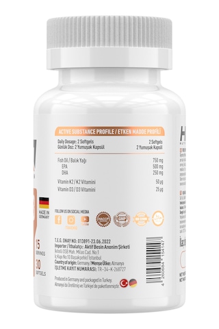 Hiq Nutrition Omega 3 D3+K2 Complex 30 Softgel