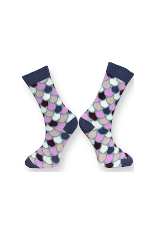 3'lü Unısex Balık Ve Geometrik Tasarımlı Esnek Nem Alabilen Pamuklu Spor Soket Çoraplar Çok Renkli