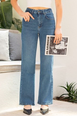 Açık Mavi Kadın Wide Leg Jean Yüksek Bel Likralı Esnek Kot Pantolon Jessica-açmavi 001