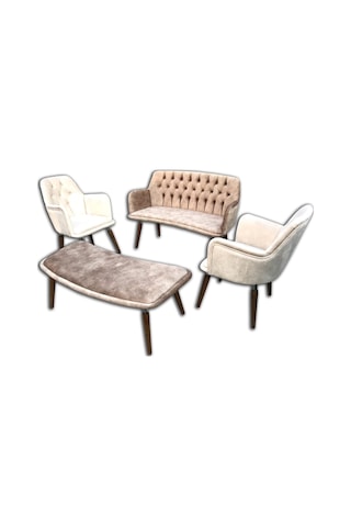 Berjer ÇAY SET Kayın Metal İskelet Parlak Beyaz Kapitone Babyface Kumaş Chester El Yapım