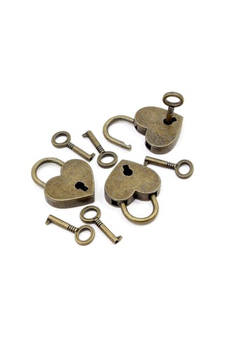 5'li Paket Vintage Antik Stil Mini Asma Kilit Anahtar Kilidi Kalp Şeklinde