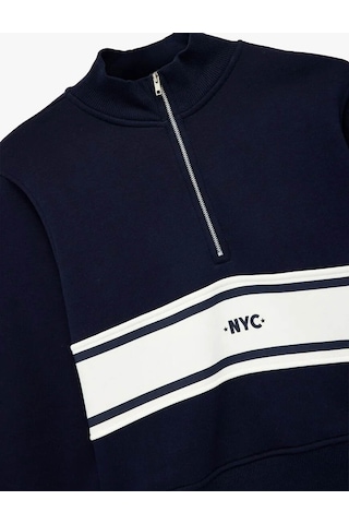 Koton Yarım Fermuarlı Crop Lacivert Kadın Sweatshirt 6wak10052ek Lacivert