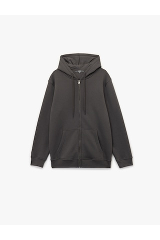 Koton Uzun Kollu Şardonlu Fermuarlı Kanguru Cepli Sweatshirt Antrasit 6wam70018mk Antrasit