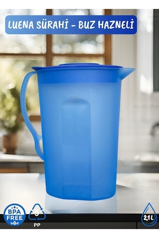 Luena Sürahi Pp-5 Kokusuz Sürahi Soğutuculu Mavi Sürahi Bpa Free 2,1 L