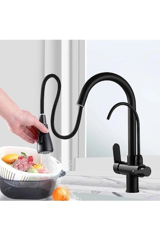 Fleko Siyah Arıtmalı Spiralli 3 Yollu Mutfak Eviye Bataryası