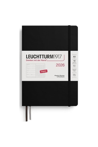 Leuchtturm1917 Orta Boy A5 12 Aylık Ajanda Ve Not Defteri Noktalı 2026 Sert Kapak, İngilizce, Siyah 372700